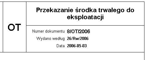 Przekazanie środka trwałego do eksploatacji, dokument OT dokument ot