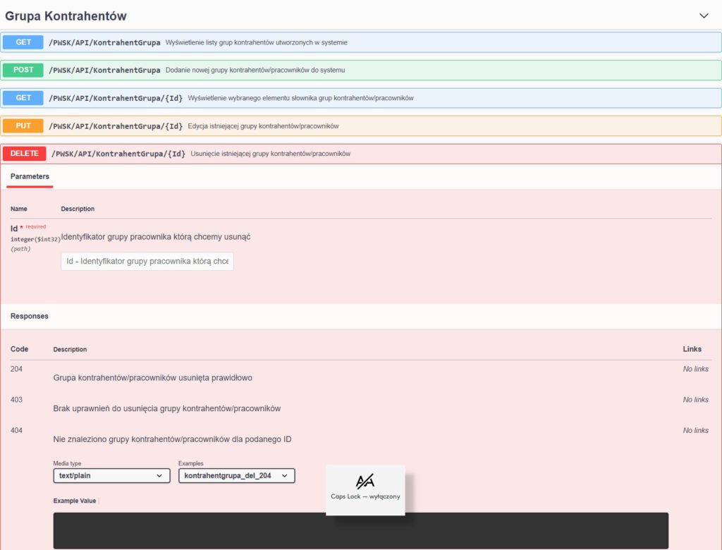 Dokumentacja swagger modułu REST API programu Narzędziownia