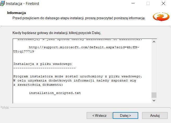 Okno instalacji programu Firebrid