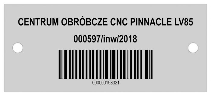 tabliczka aluminiowa z numerem i kodem kreskowym