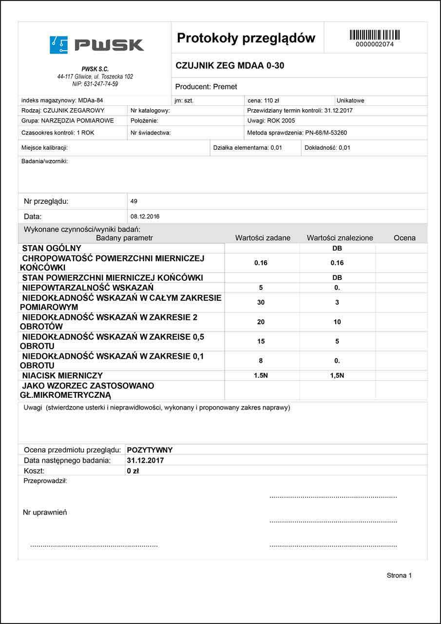 Ewidencja wyposazenia kontrolno-pomiarowego. zarządzanie sprzętem pomiarowym, miernikami